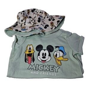 Disney Baby Mickey Mouse & Friends Romper & Bucket Hat Set 0-3M Sage Green